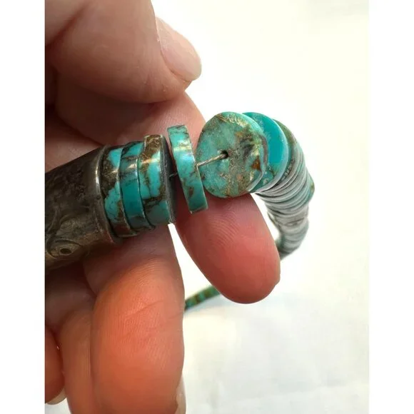 Vintage Native American Kewa Necklace Handmade Heishi Turquoise & Silver Beads - Picture 13 of 13